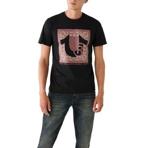 TRUE RELIGION MENS PAISLEY TWILL APPLIQUE LOGO TEE | SIZE LARGE | 100% COTTON